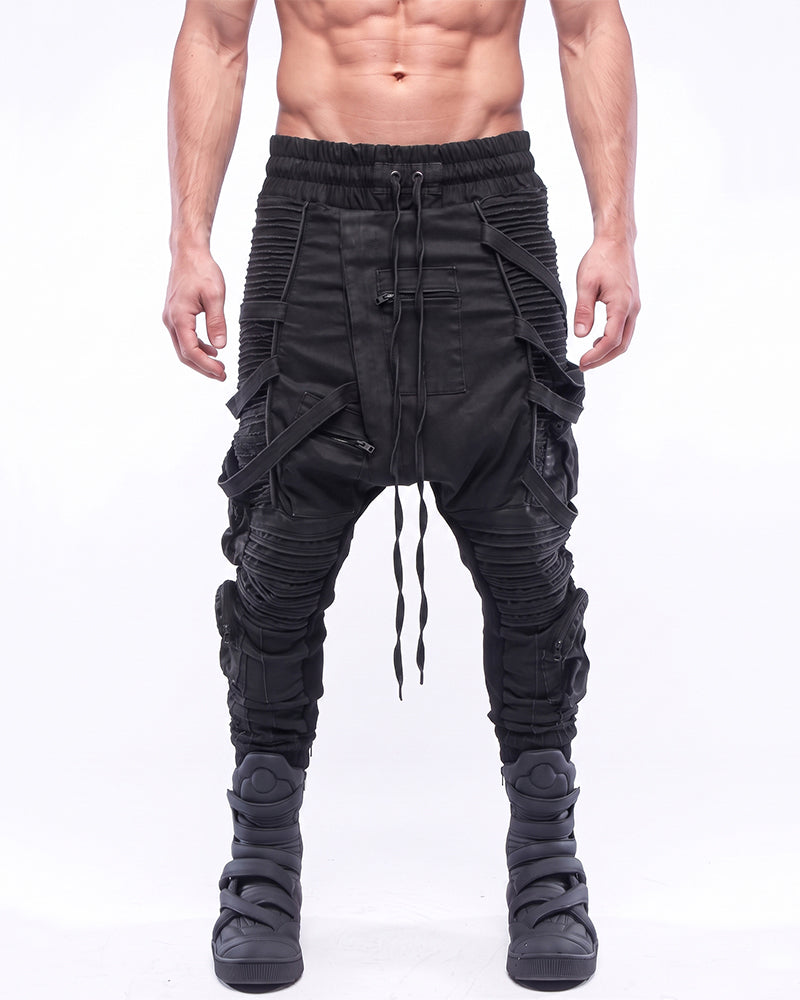 Wasteland Distressed Asymmetric Strap Multi-Cargo Pants