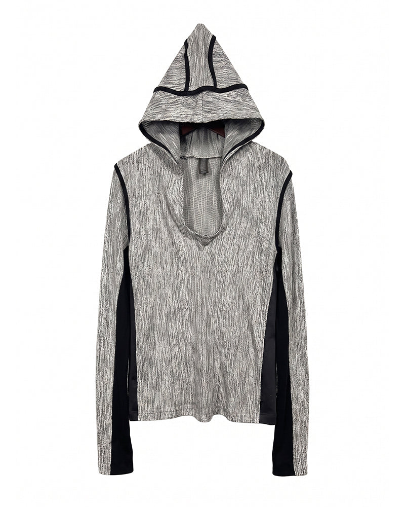 Post-Apocalyptic Contrast Deconstructed Hooded Long-Sleeve T-Shirt