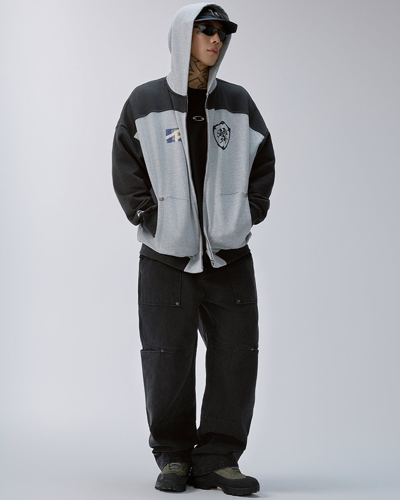 Contrast Panel Badge Graphic Hooded Jacket