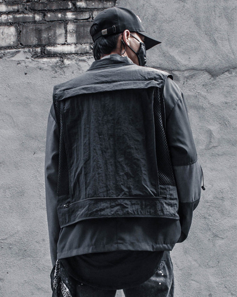Techwear Multi-Pocket Fishnet Cargo Vest