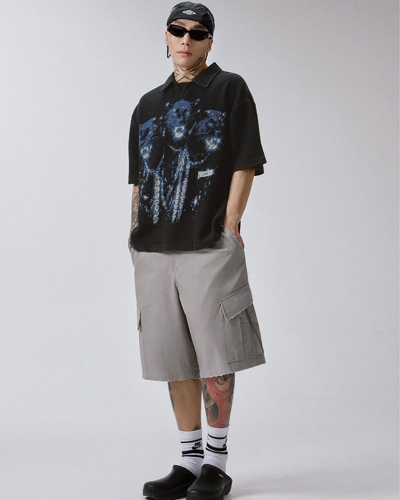 Washed Vintage Waffle Knit Polo T-Shirt