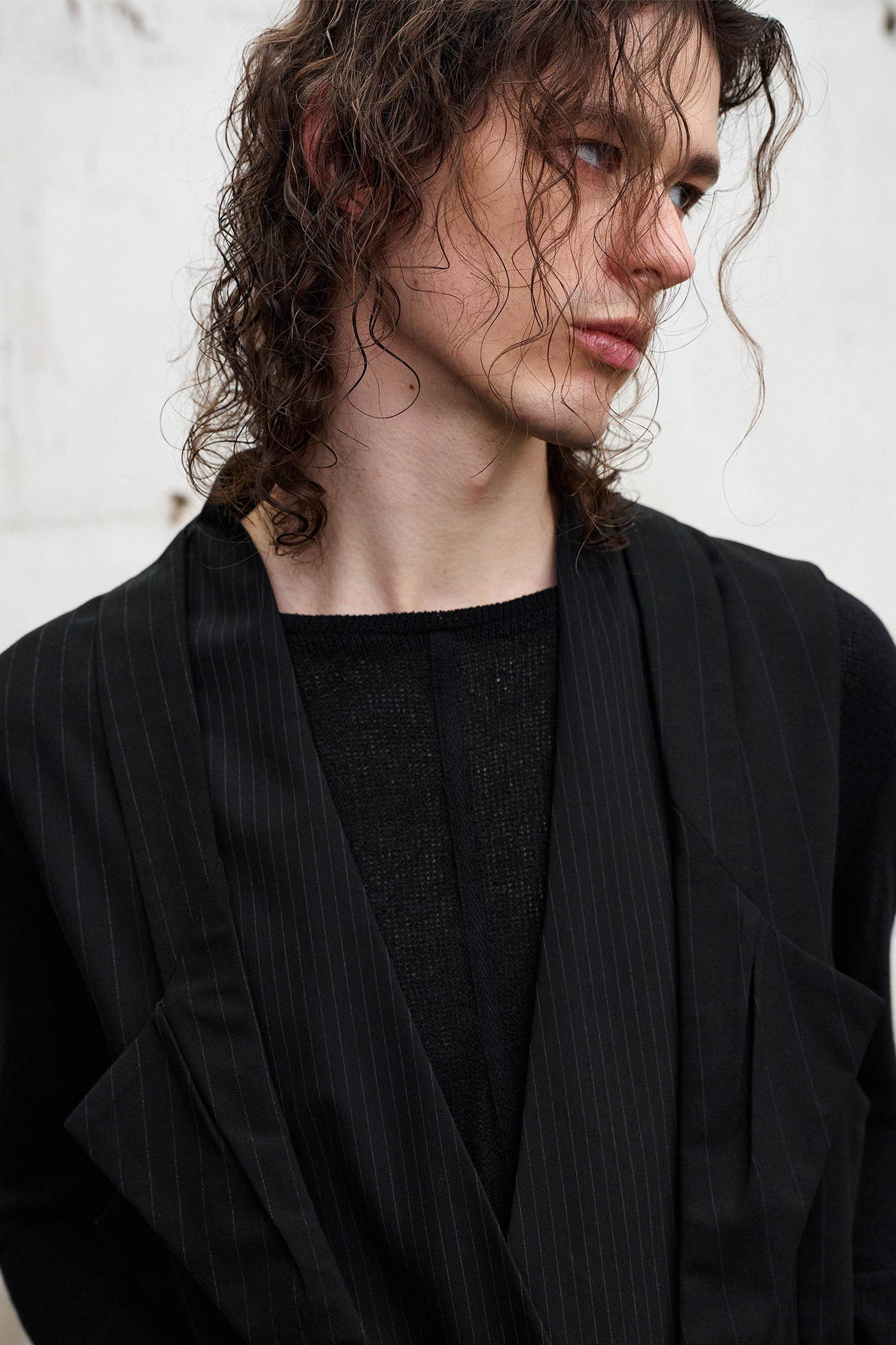 Double-Collar Panel Pinstripe Vest