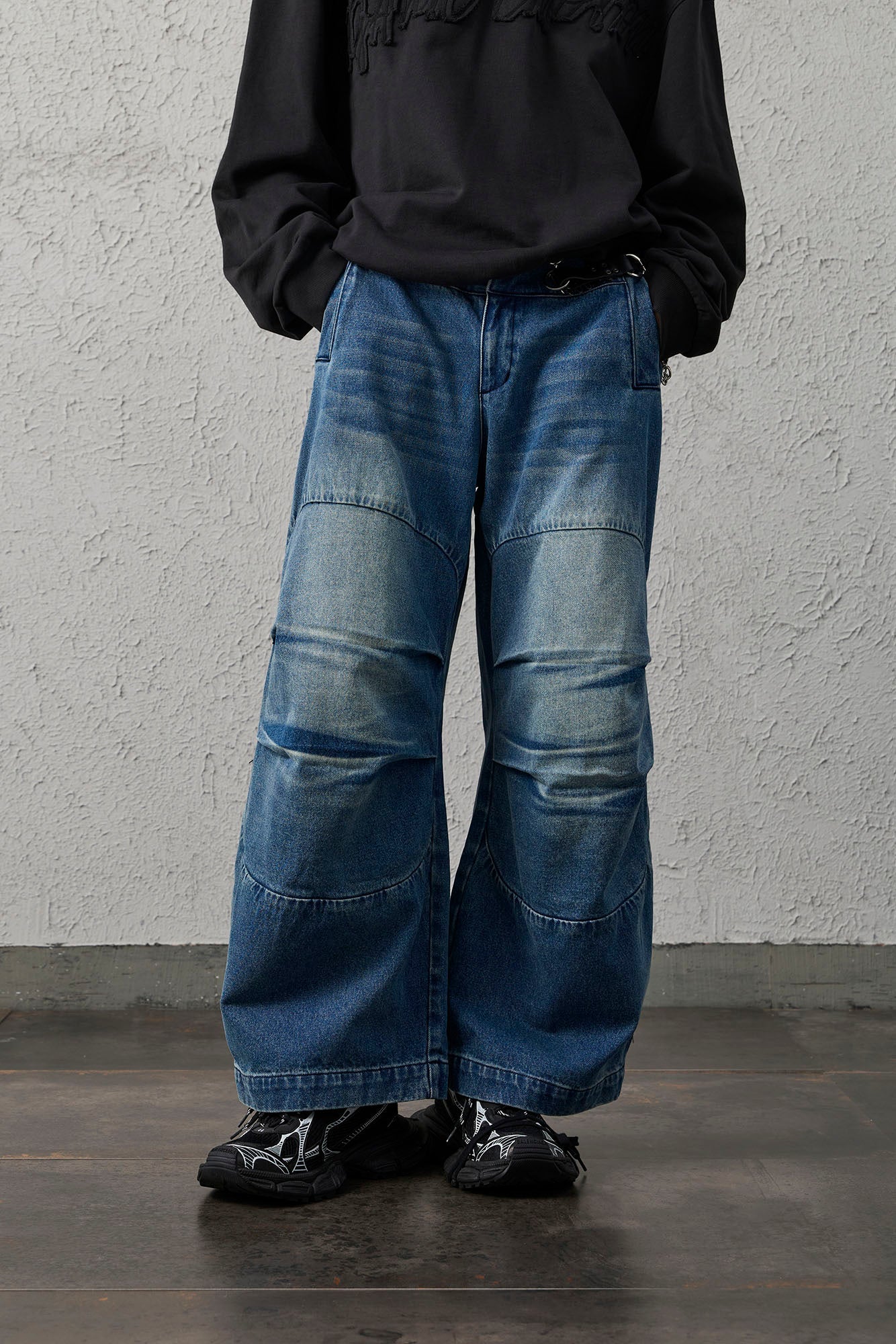 Faded Wash Padded-Knee Jeans