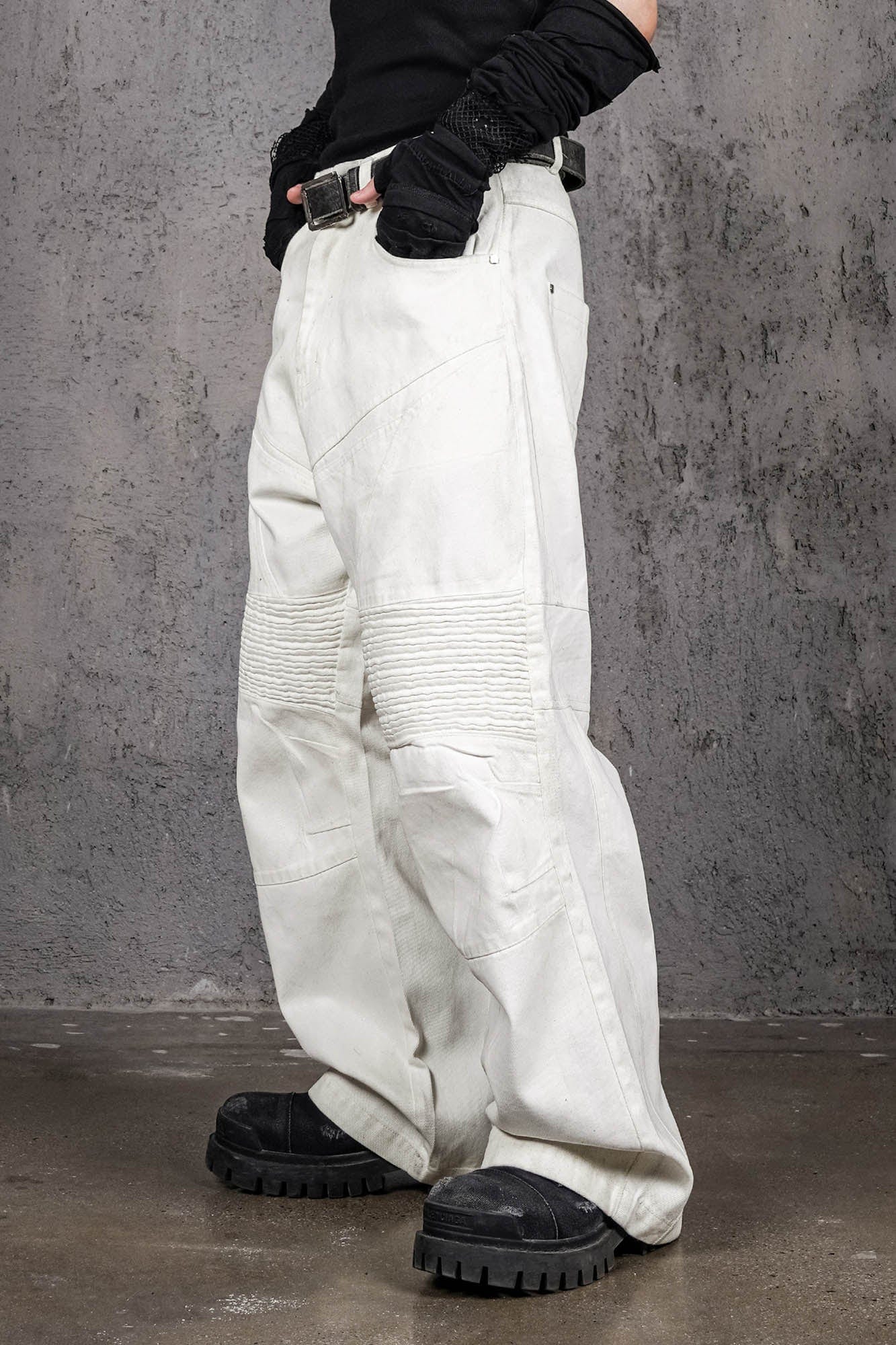 Infernal Gaze Crinkled Waxed Wide-Leg Pants White