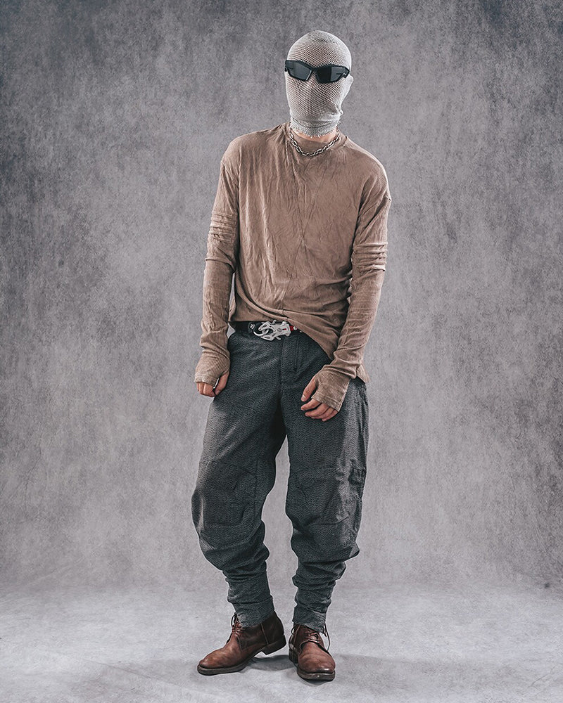Post-Apocalyptic Distressed Stripe Panelled Long-Sleeve Tee