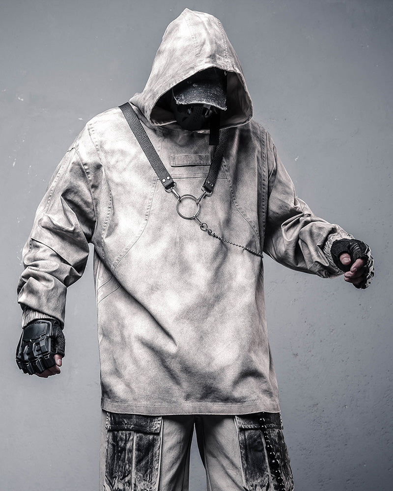 Vintage Washed Distressed Oversized Techwear Hoodie