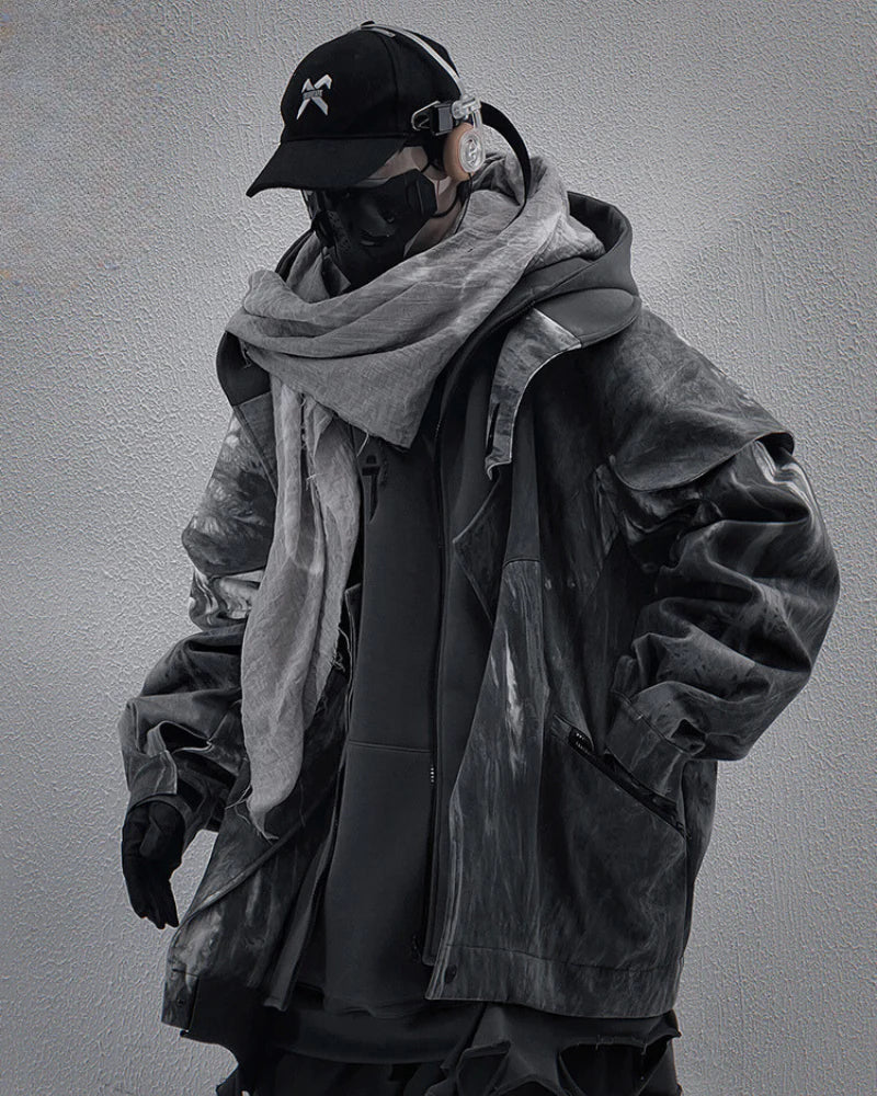 Wasteland Wear Torn Hem Fake Two-piece Unisex Jacket