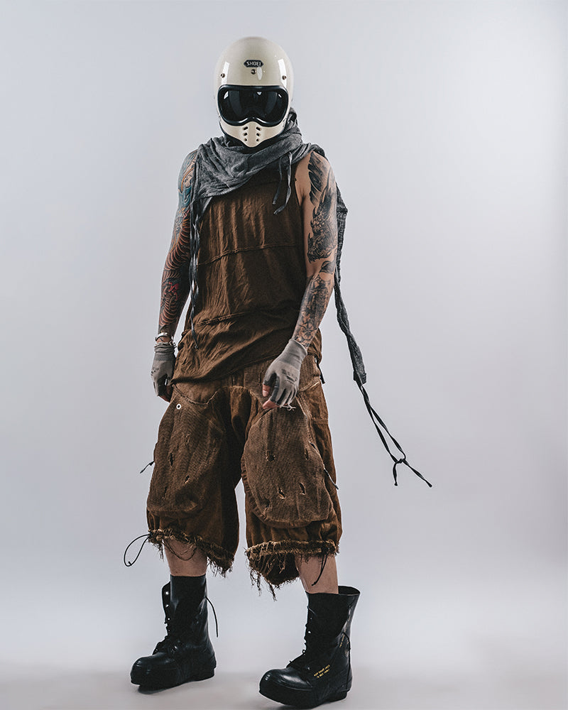 Post-Apocalyptic Distressed Mesh Drop Crotch Shorts