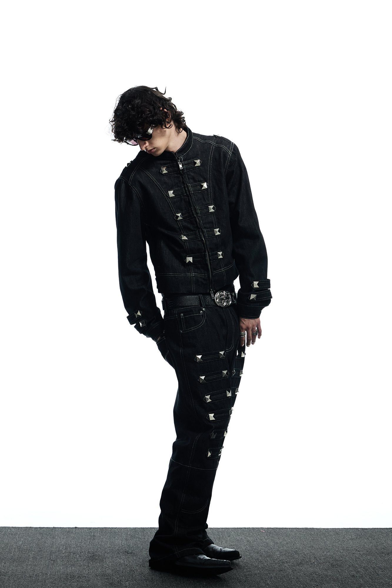 Studded Raw Denim Flare Jeans