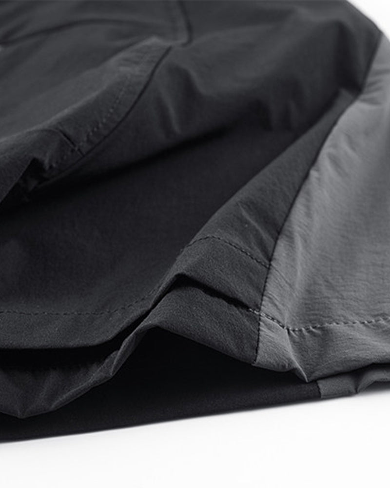 Techwear Contrast-Paneled Zip Pocket Short Sleeve Shirt