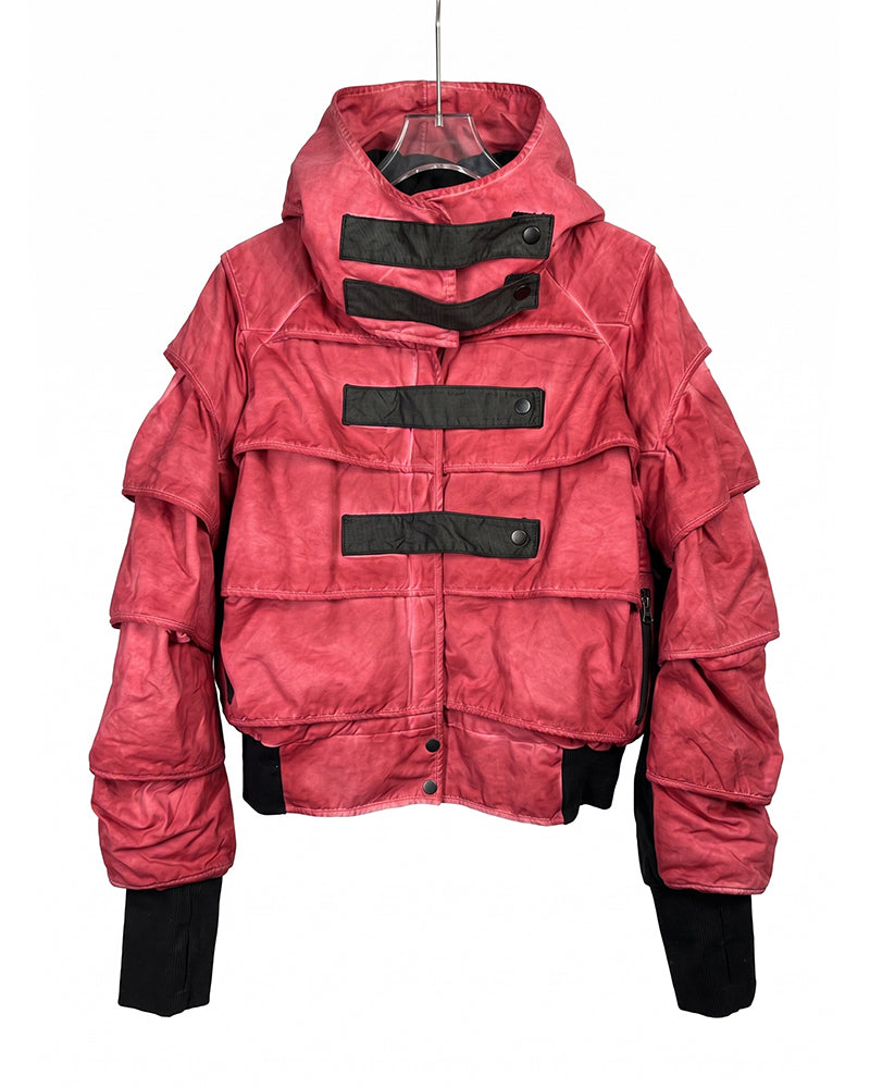Wasteland Pleated Dirty Dye Distressed Hooded Ninja Jacket