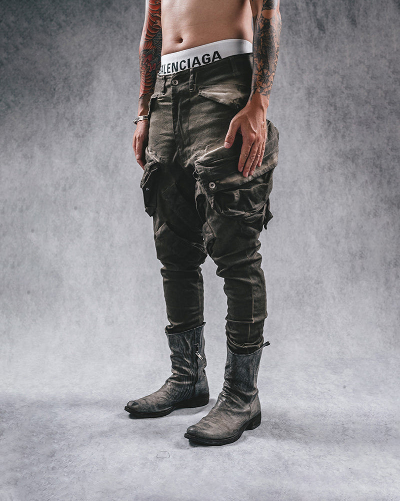 Oil-Stained Cold-Dye Vintage Cuffed Pants