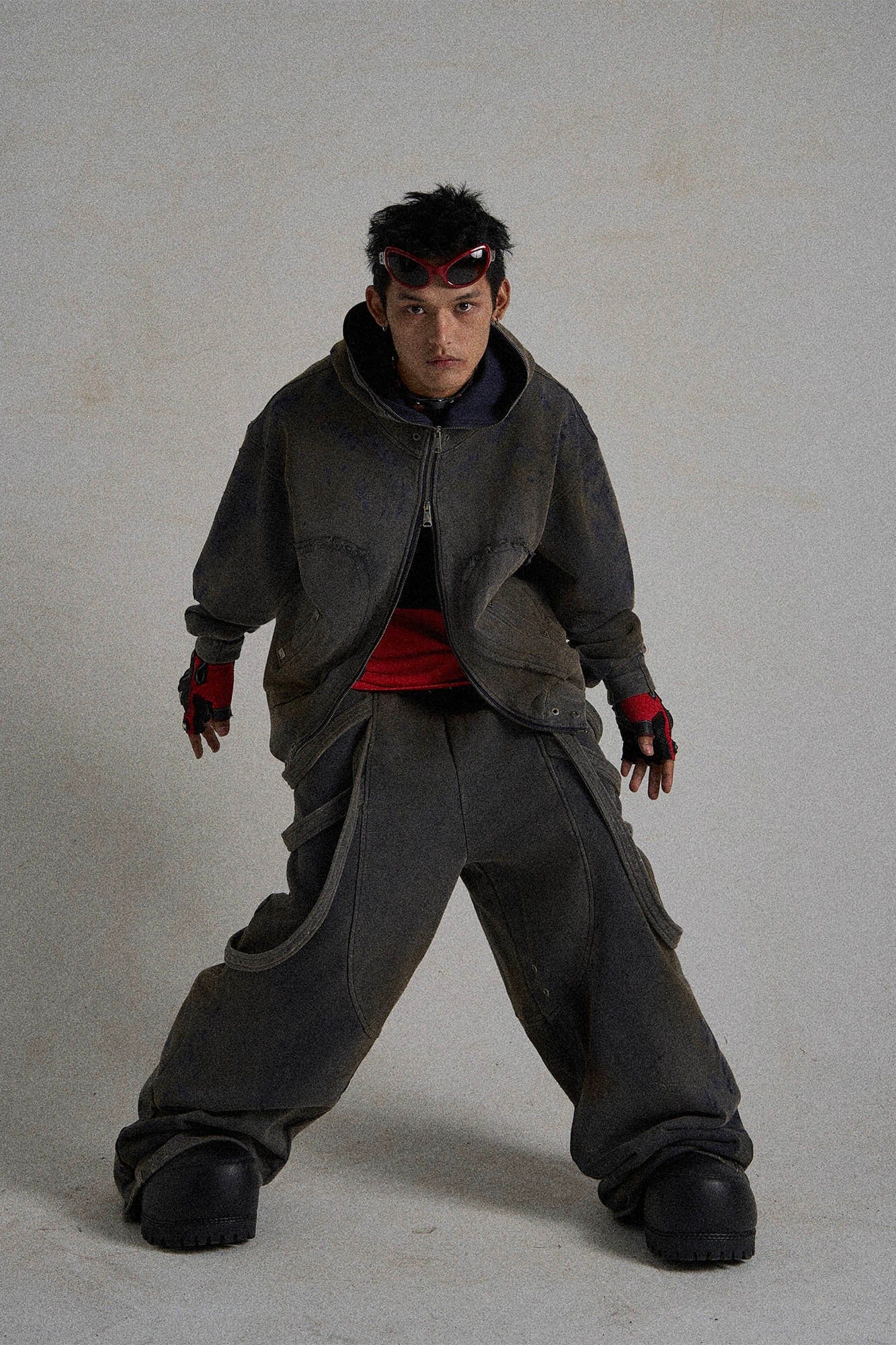 Spliced Multi-Strap Wide-Leg Sweatpants