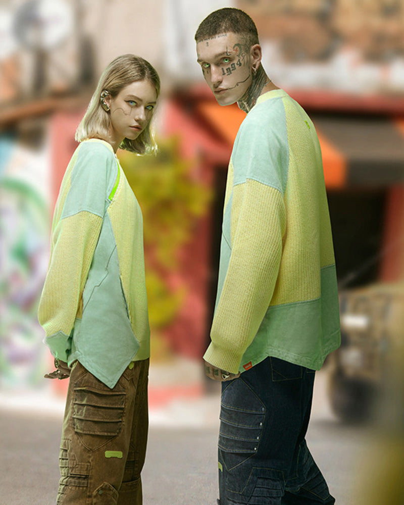 Cyberpunk Outfits Contrast Patchwork Knit Sweater