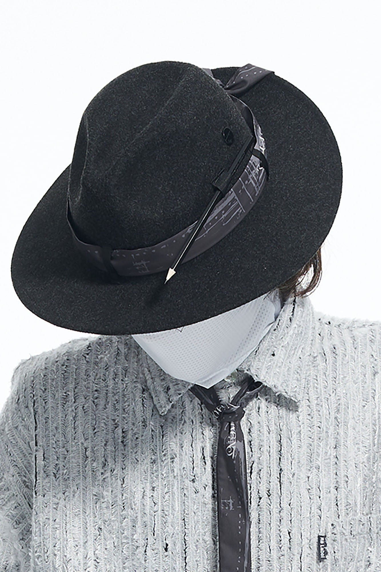 Wool Felt Detachable Silk-Scarf Fedora Hat