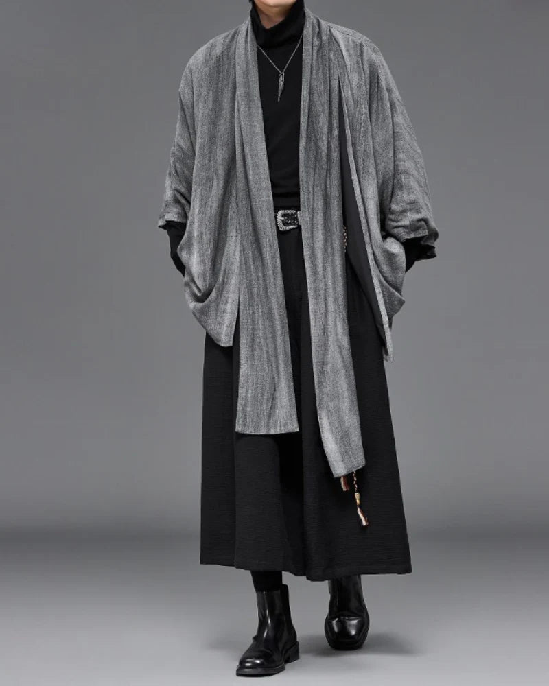 Japanese-Style Mid-Length Unisex Linen Cardigan