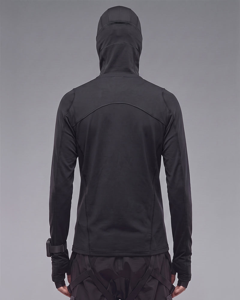 Wasteland Mesh‑Patchwork Ninja‑Hood Long‑Sleeve T-Shirt
