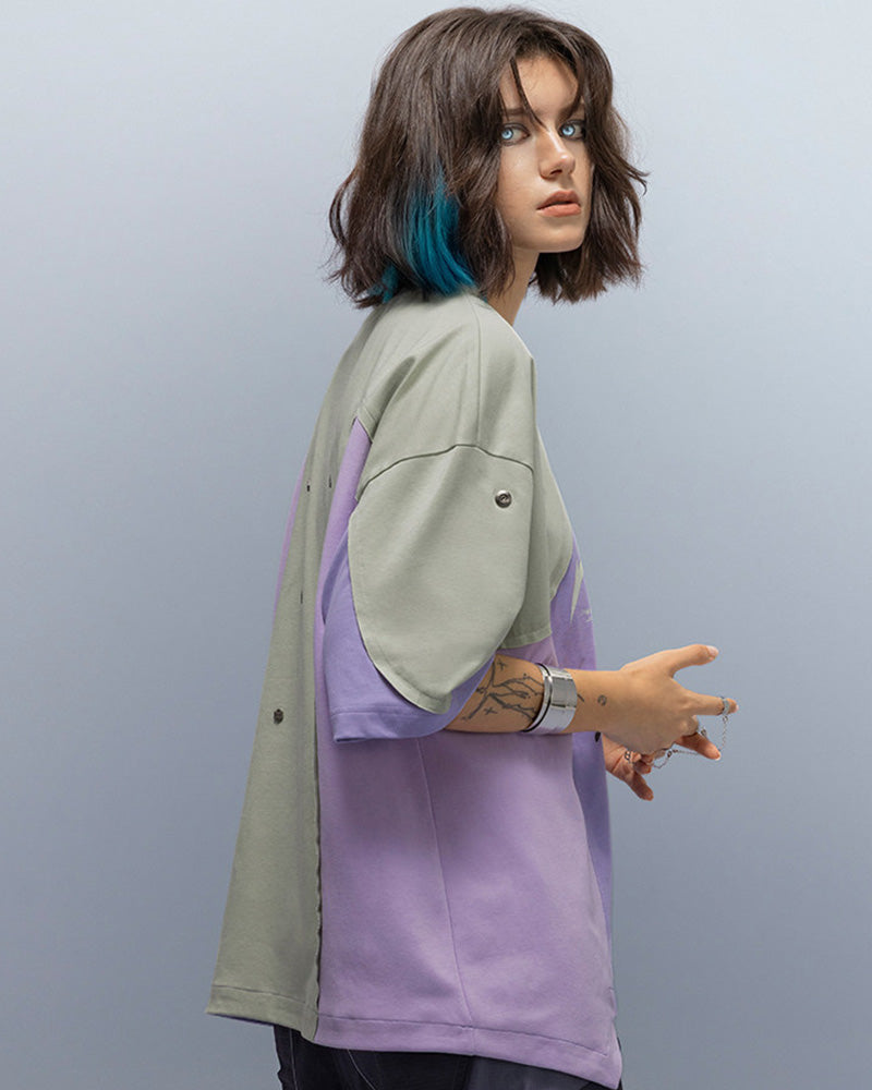 Cyberpunk Outfits Cool Touch Patchwork Print T-Shirt