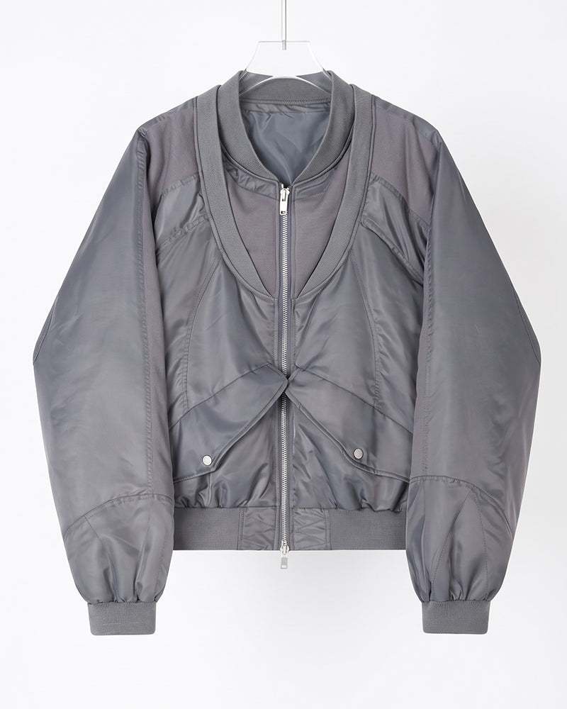 Deconstructed Double Collar Layered Paneled Bomber Jacket