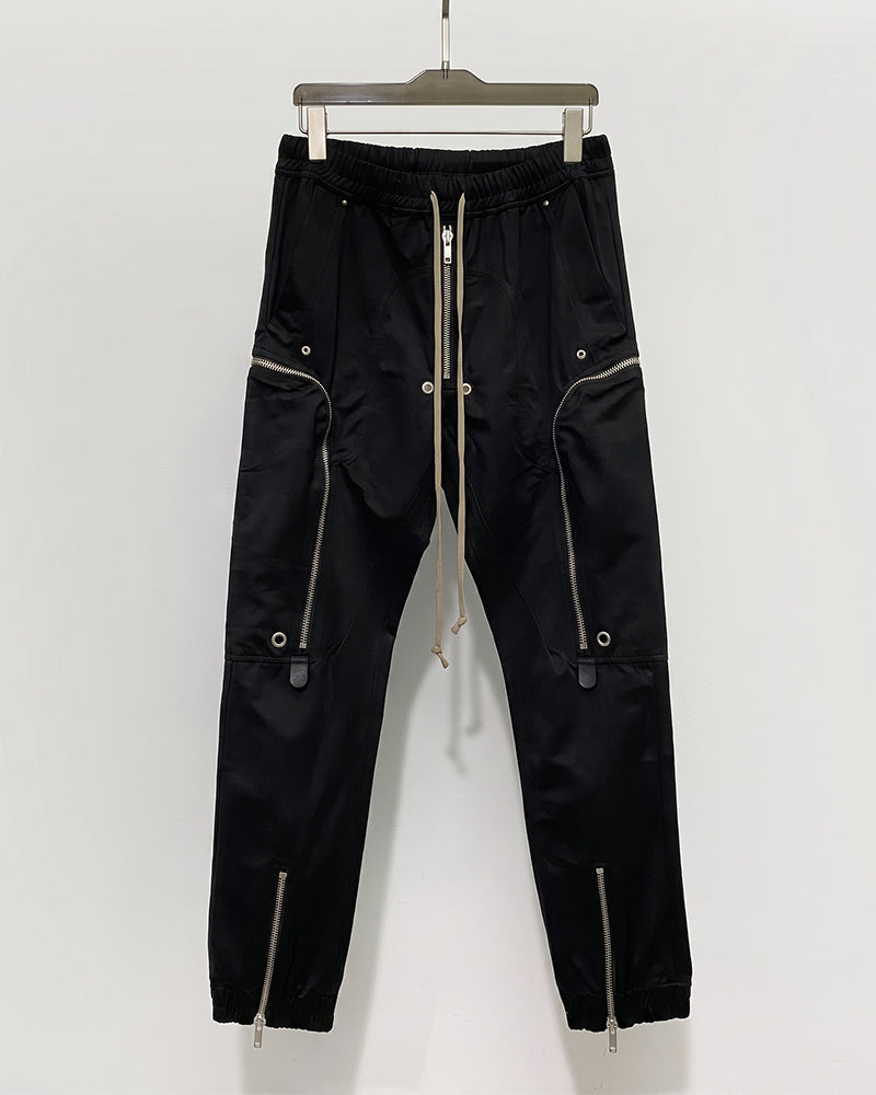Deconstructed Multi‑Zip Drawstring Utility Jogger Pants