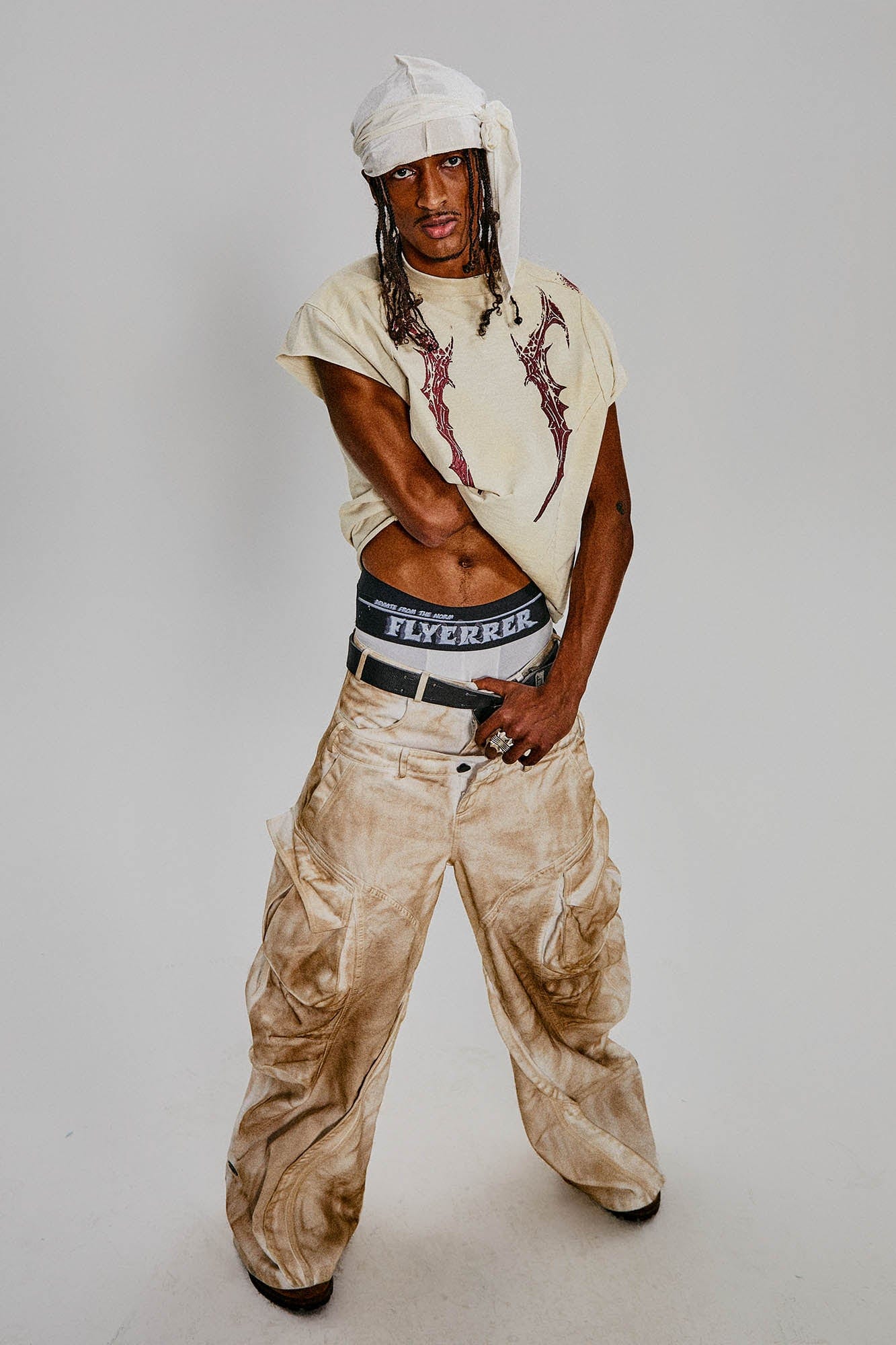 Rusted Double-Waist Multi-Pocket Curved-Leg Cargo