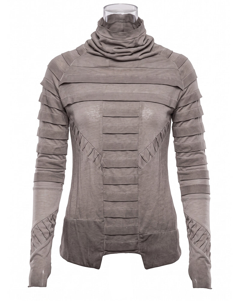 Post‑Apocalyptic Pleated High‑Collar Long‑Sleeve T-Shirt