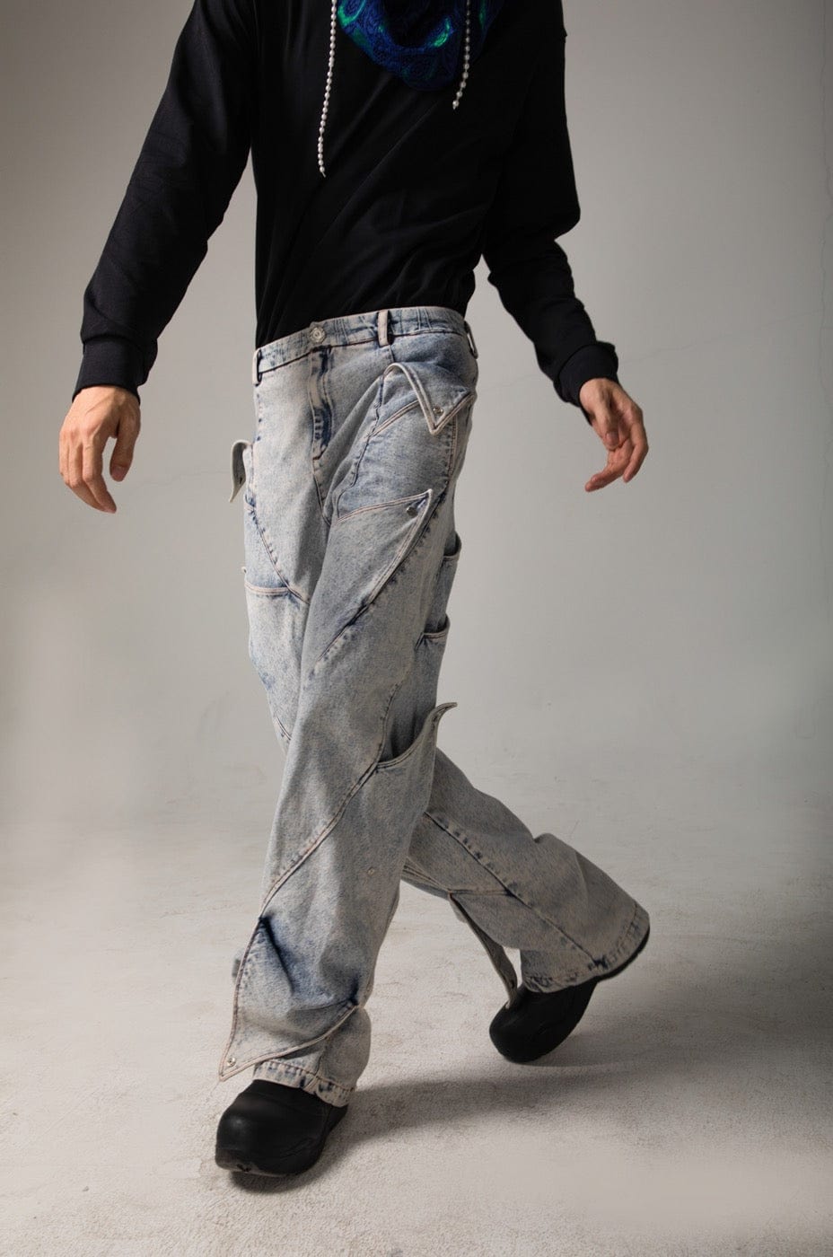 Deconstructed Rose Petals Washed Jeans