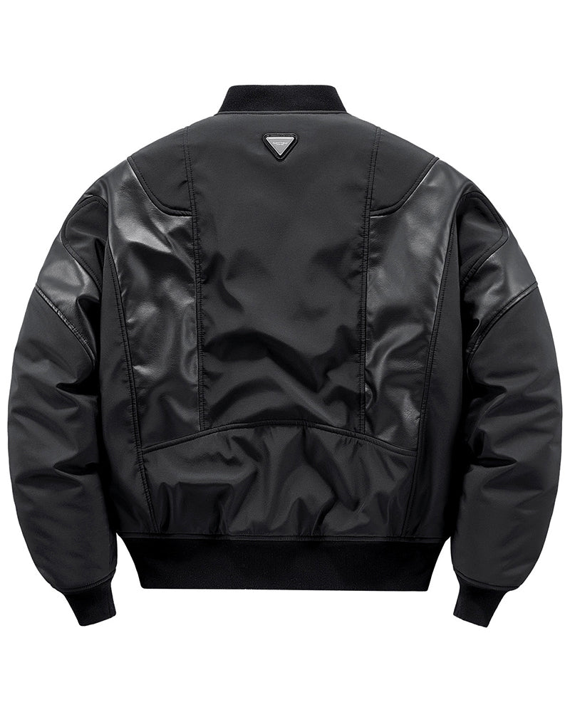 Techwear PU Patchwork Warm Bomber Jacket