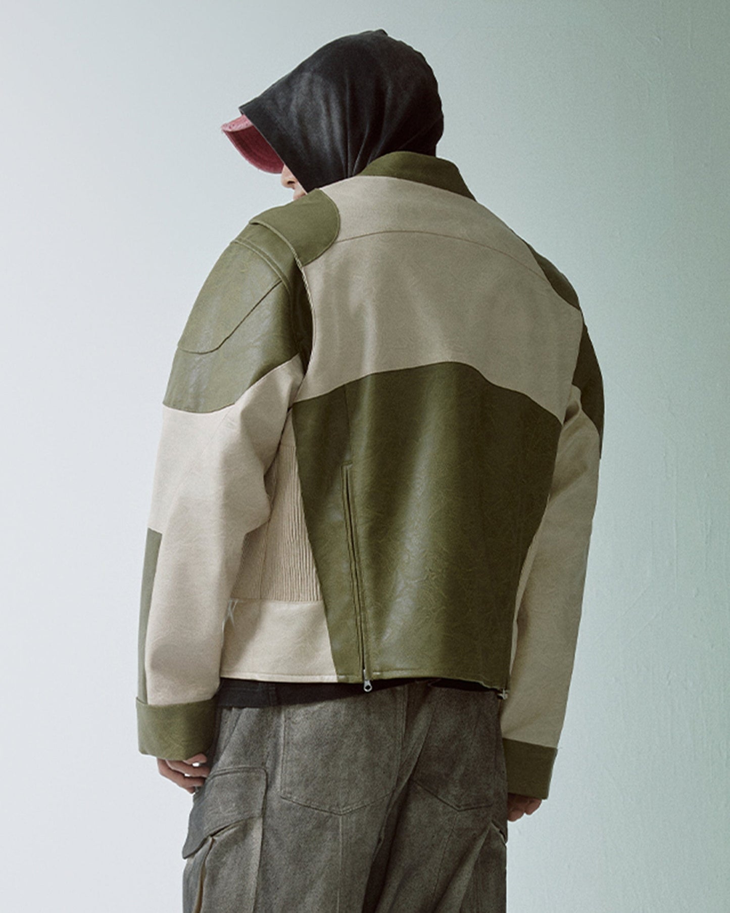 Modern Deconstructed Faux Leather Biker Jacket