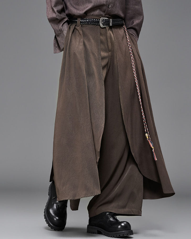 Modern Japanese Layered Wide Leg Hakama Pants
