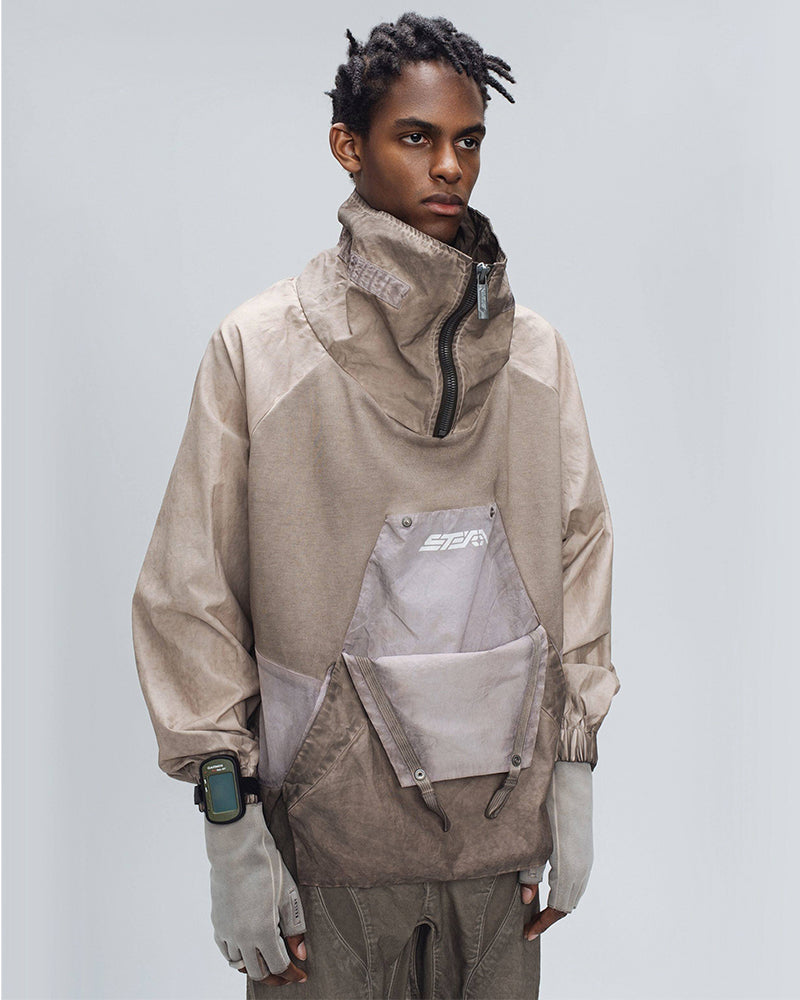 Wasteland Style Washed Patchwork Half-Zip Jacket