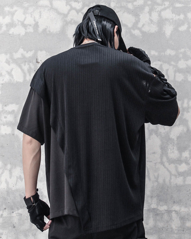 Asymmetric Patchwork Techwear T-Shirt