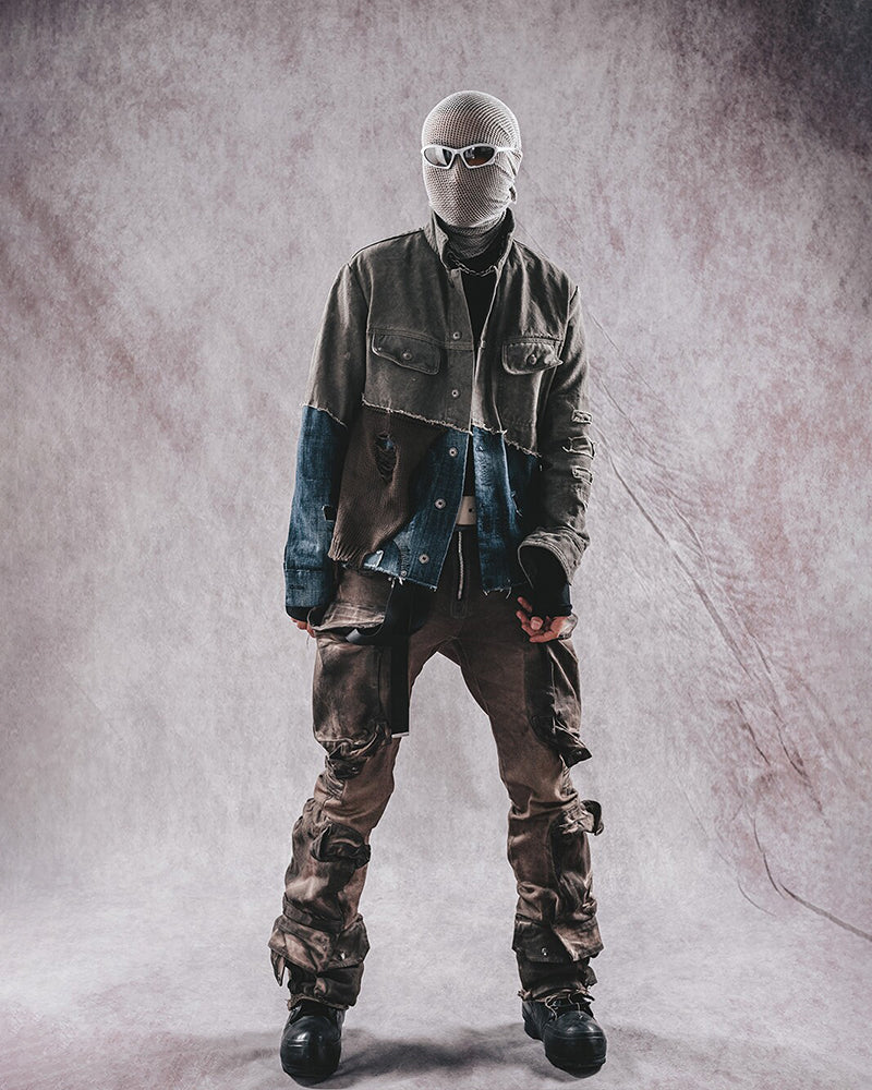 Post-Apocalyptic Spliced Denim Utility Jacket