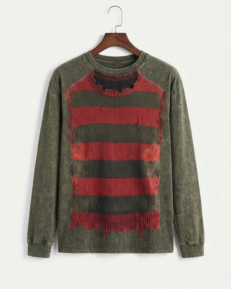 Wasteland Distressed Knit Print Long Sleeve Tee