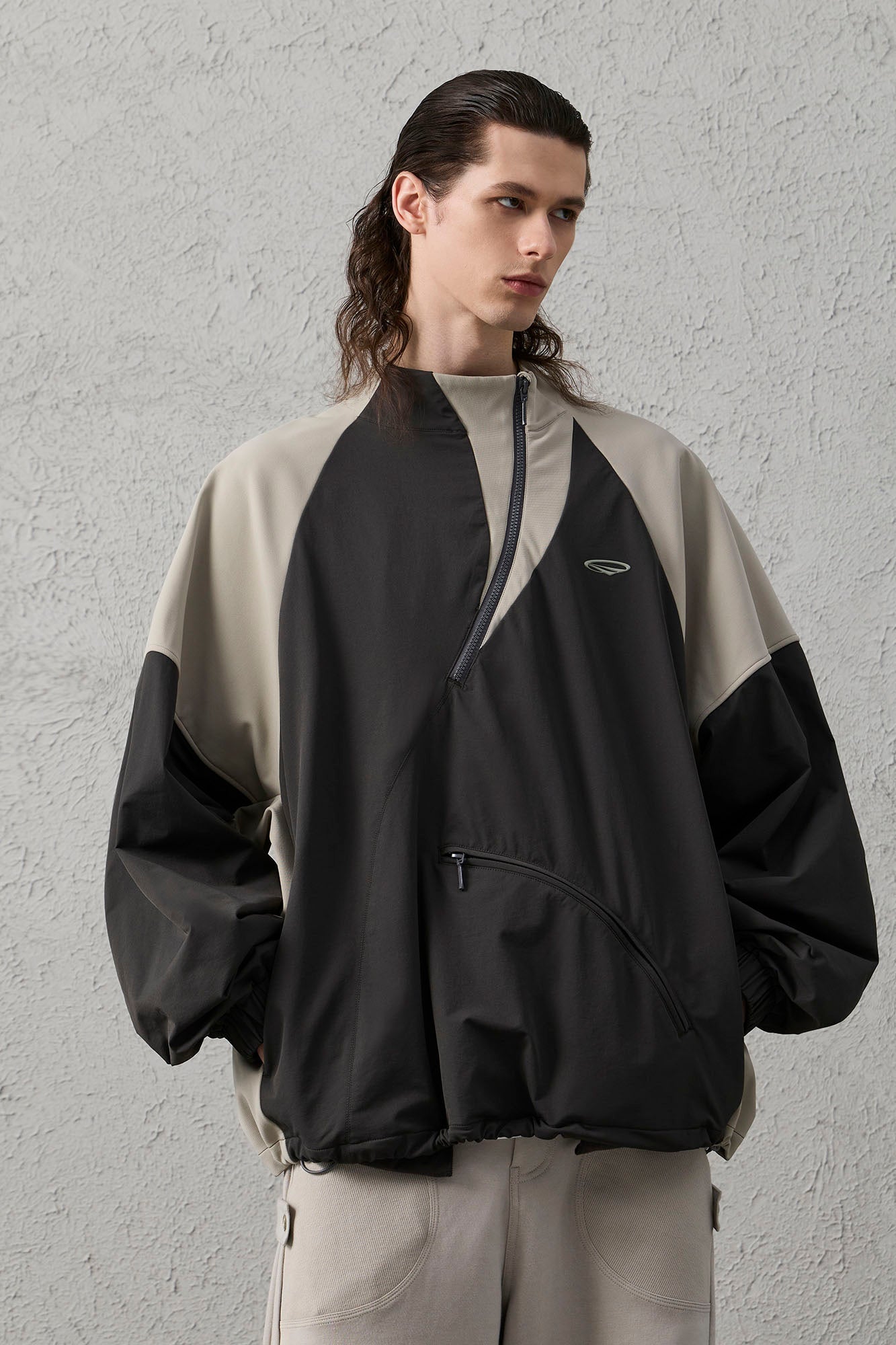 Contrast Diagonal Half Zip Oversized Windbreaker