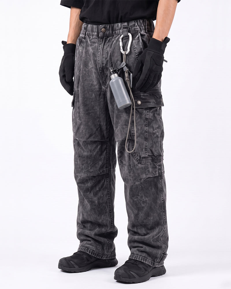 Distressed Multi‑Pocket Wide‑Leg Cargo Pants