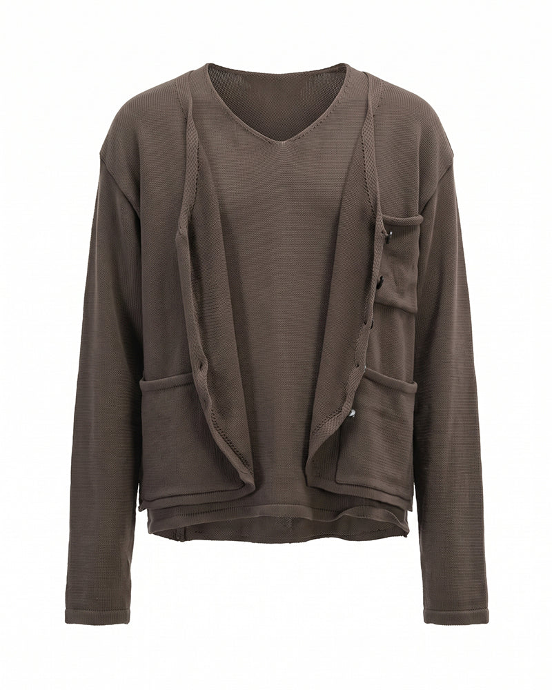 Post-Apocalyptic Faux Layer Buttoned Knit Cardigan
