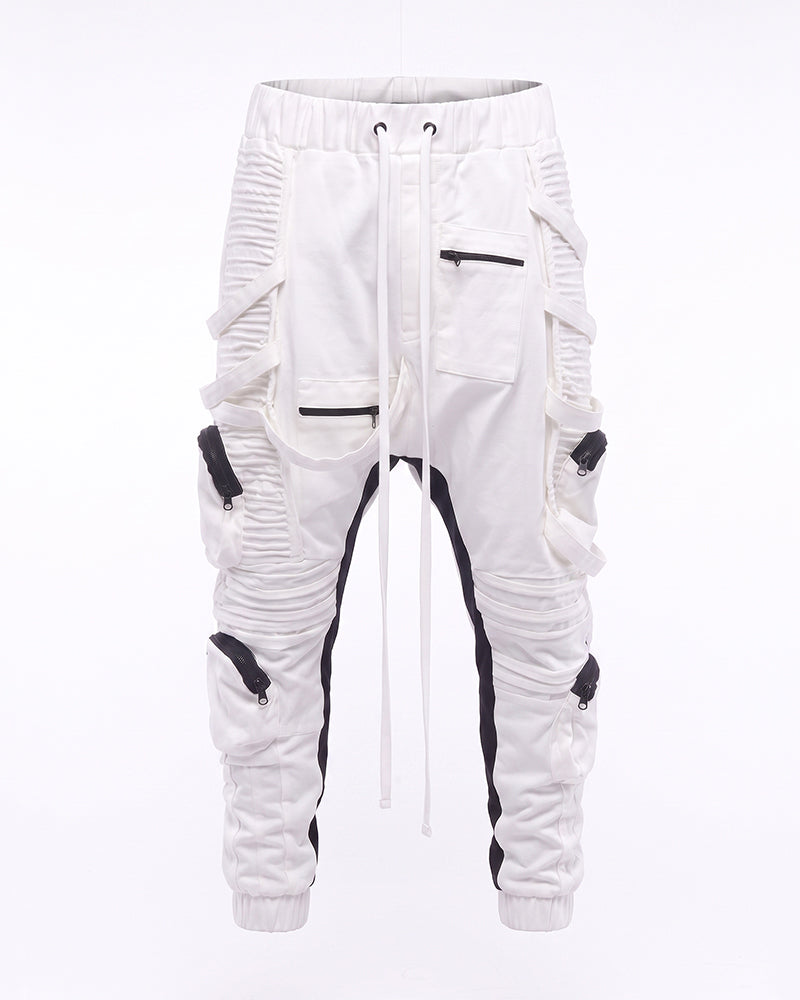 Dystopian Ruched Contrast Drop‑Crotch Cargo Pants