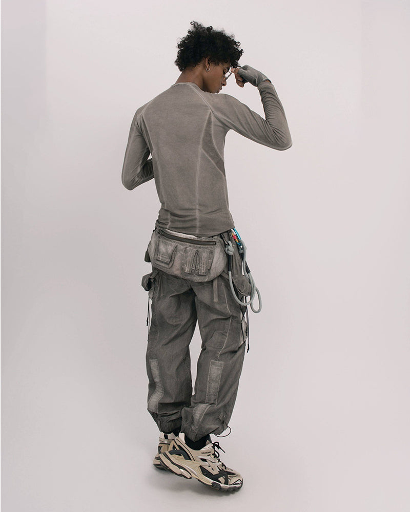 Wasteland Style Stitching washed Long-Sleeved T-Shirt