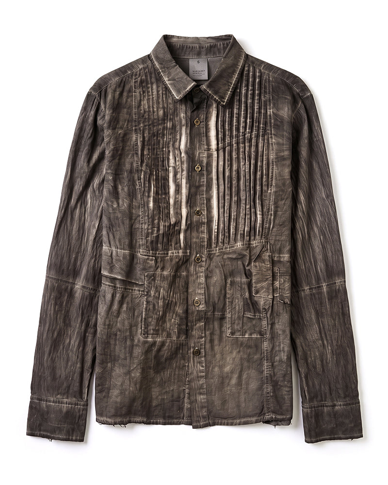 Post‑Apocalyptic Dirty Wash Distressed Pleated Shirt
