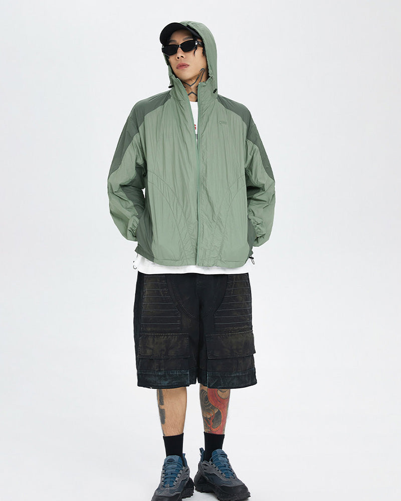 Spliced Drawstring UV Protection Light Jacket