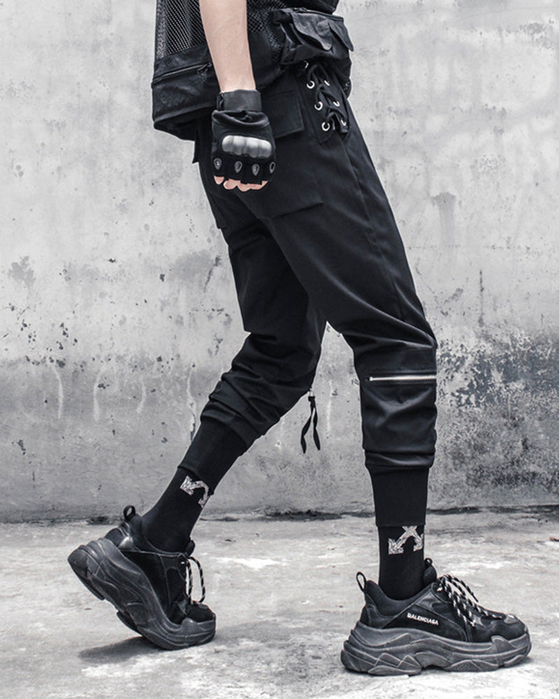 Functional Lace-Up Knee-Zip Techwear Cargo Pants