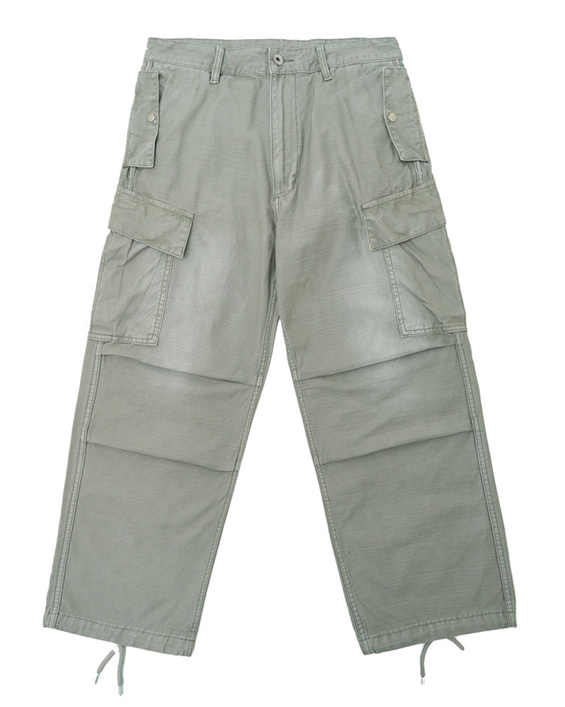 Vintage Washed Distressed Multi‑Pocket Cargo Pants