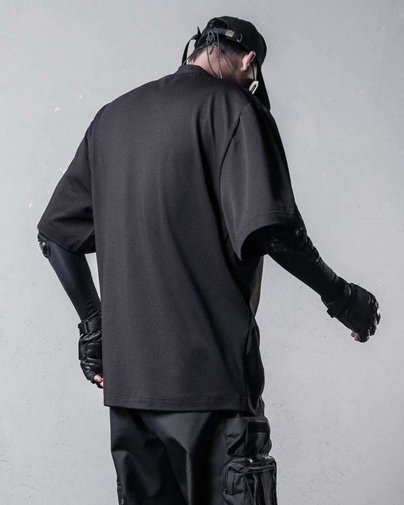 Techwear Draped Neck Asymmetrical Hem T-Shirt