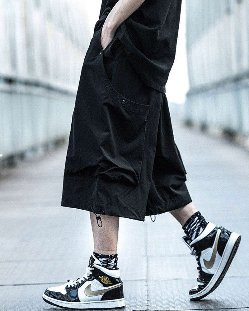 Techwear Wide-Leg Utility Shorts