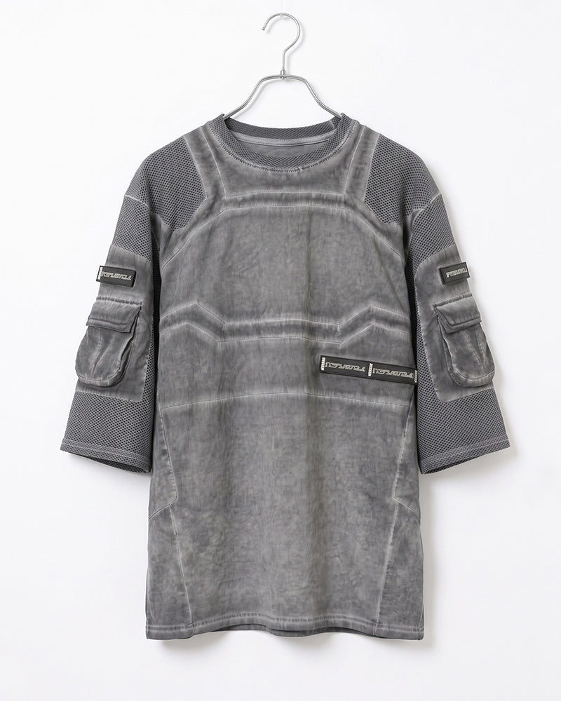 Post-Apocalyptic Dirty-Dye Mesh Velcro Pocket T-Shirt