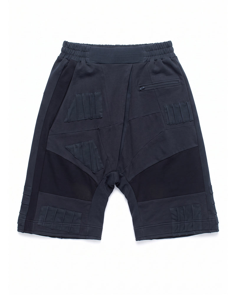 Post-Apocalyptic Deconstructed Paneled Drop-Crotch Shorts