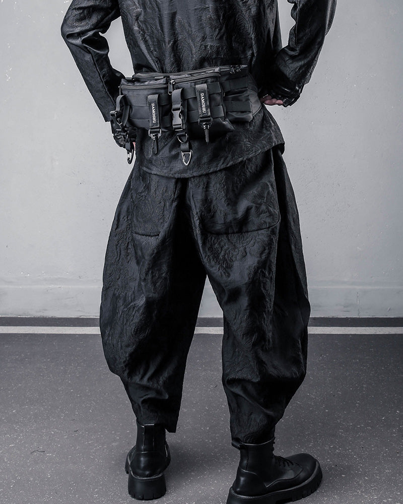 Embossed Floral Techwear Harem Pants