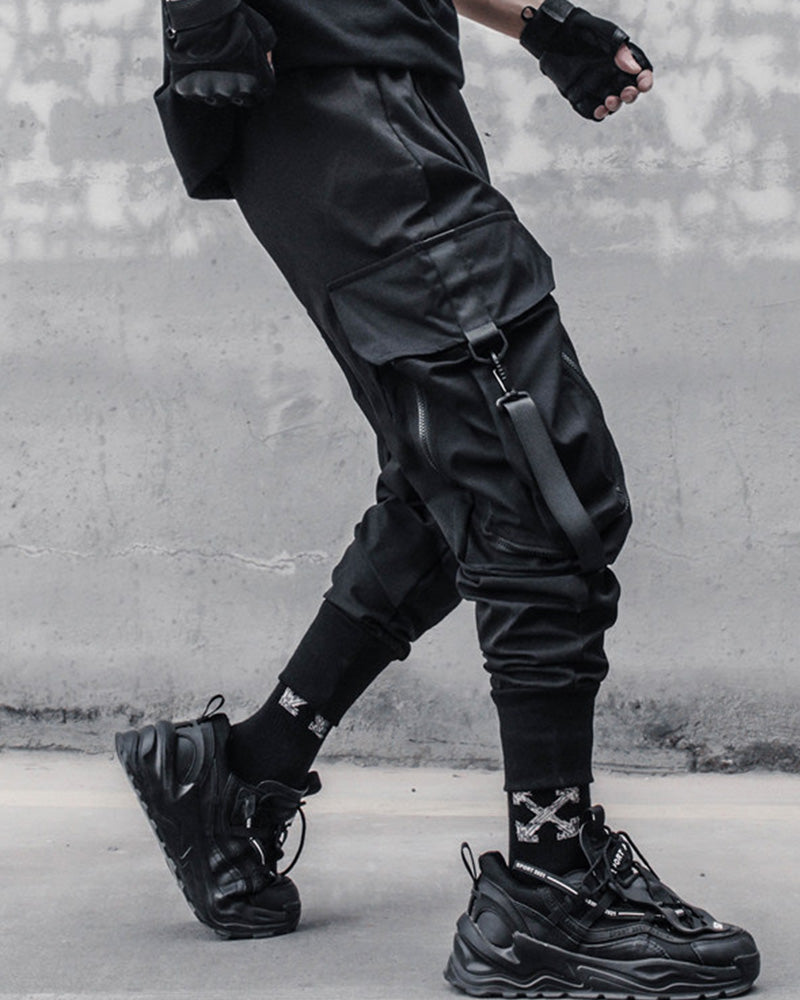Street Style Techwear Black Slim Fit Cargo Pants