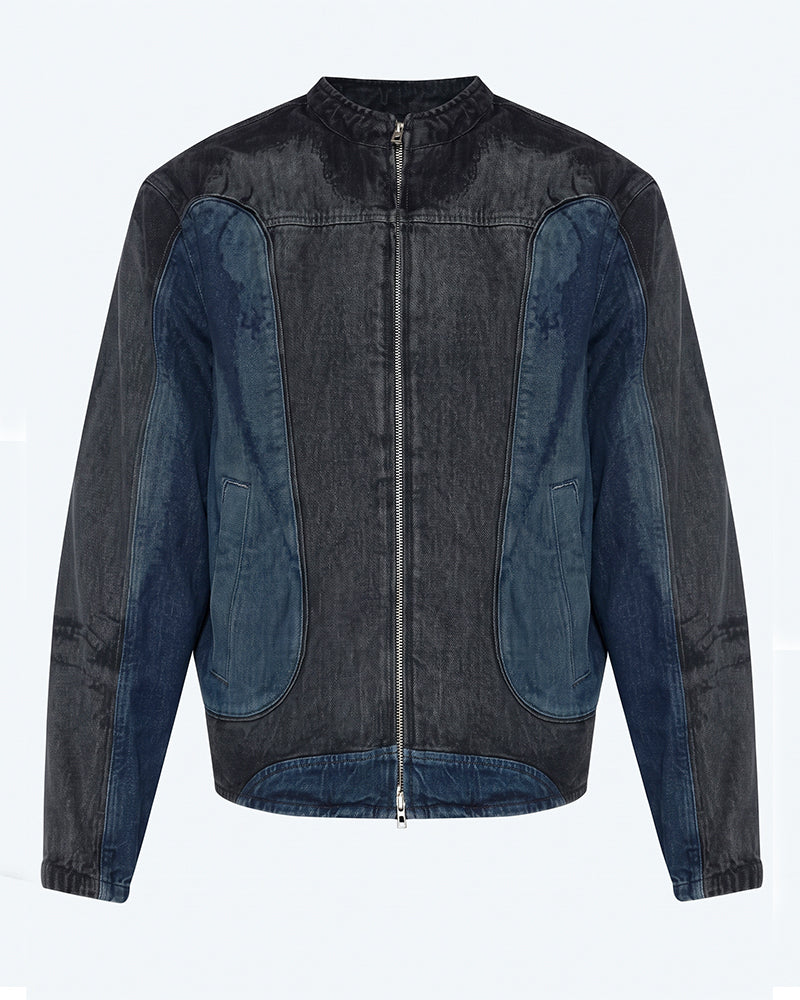 Wasteland Patchwork Biker Zip-Up Denim Jacket